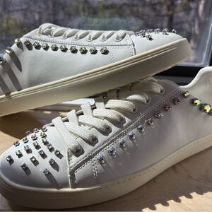 STUART WEITZMAN GOLDIE SHINE CRYSTAL WHITE SNEAKERS